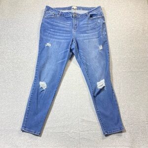 Rewind Jeans Womens 20W Blue Distressed Straight Leg Hi Rise Stretch Denim
